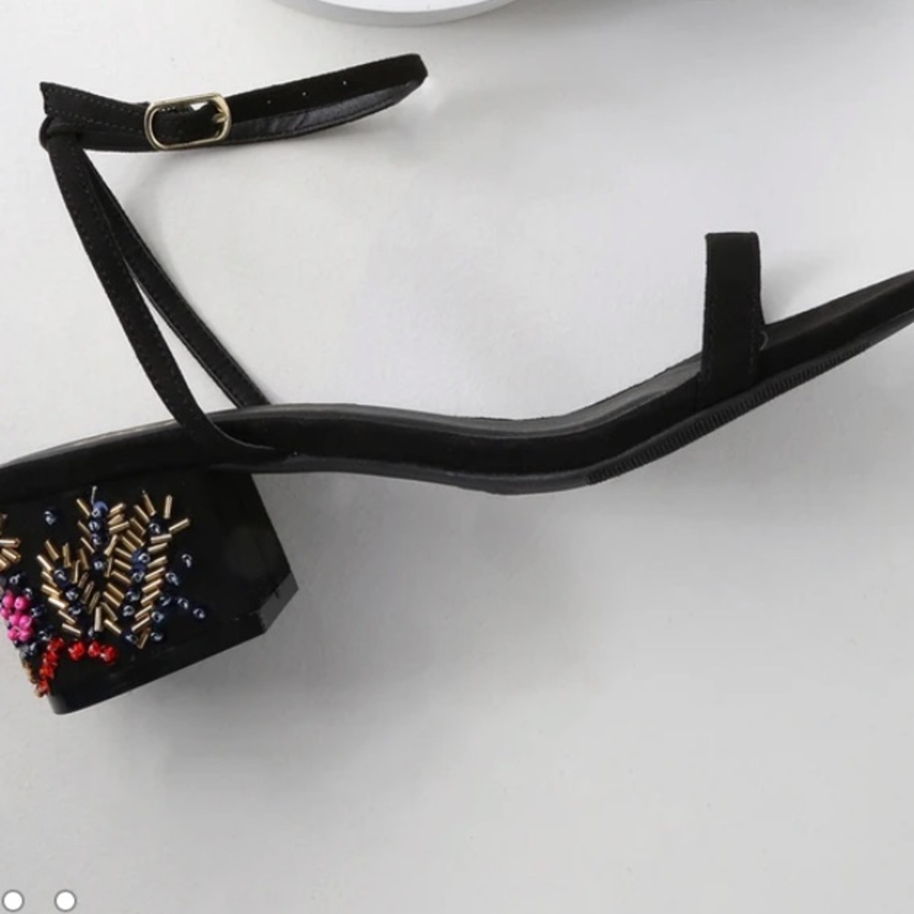 Lulu’s | Jessie Black Suede Beaded Ankle Strap Heels | Size 6 | NWOT